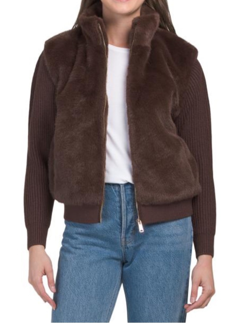 Christian SIRIANO NEW YORK faux fur jacket with sweater knit sleeves